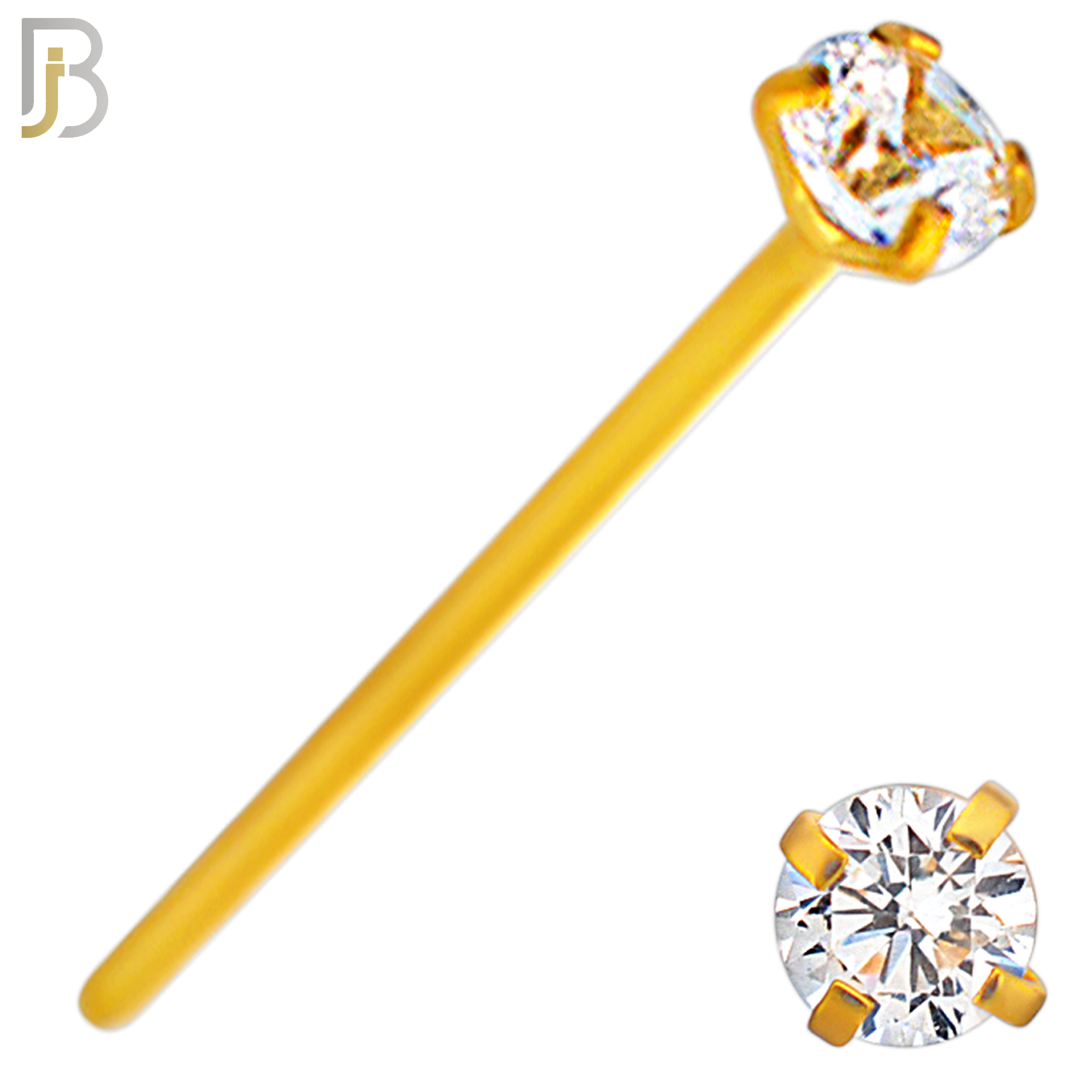 NR02G - 316L Surgical Steel Gold Plated Nose Stud  Prong Set Zircon Round Nose Ring (PACK OF 6) image 4