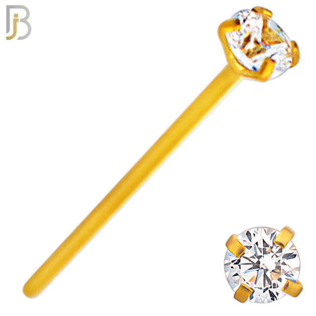 NR02G - 316L Surgical Steel Gold Plated Nose Stud  Prong Set Zircon Round Nose Ring (PACK OF 6) image 4