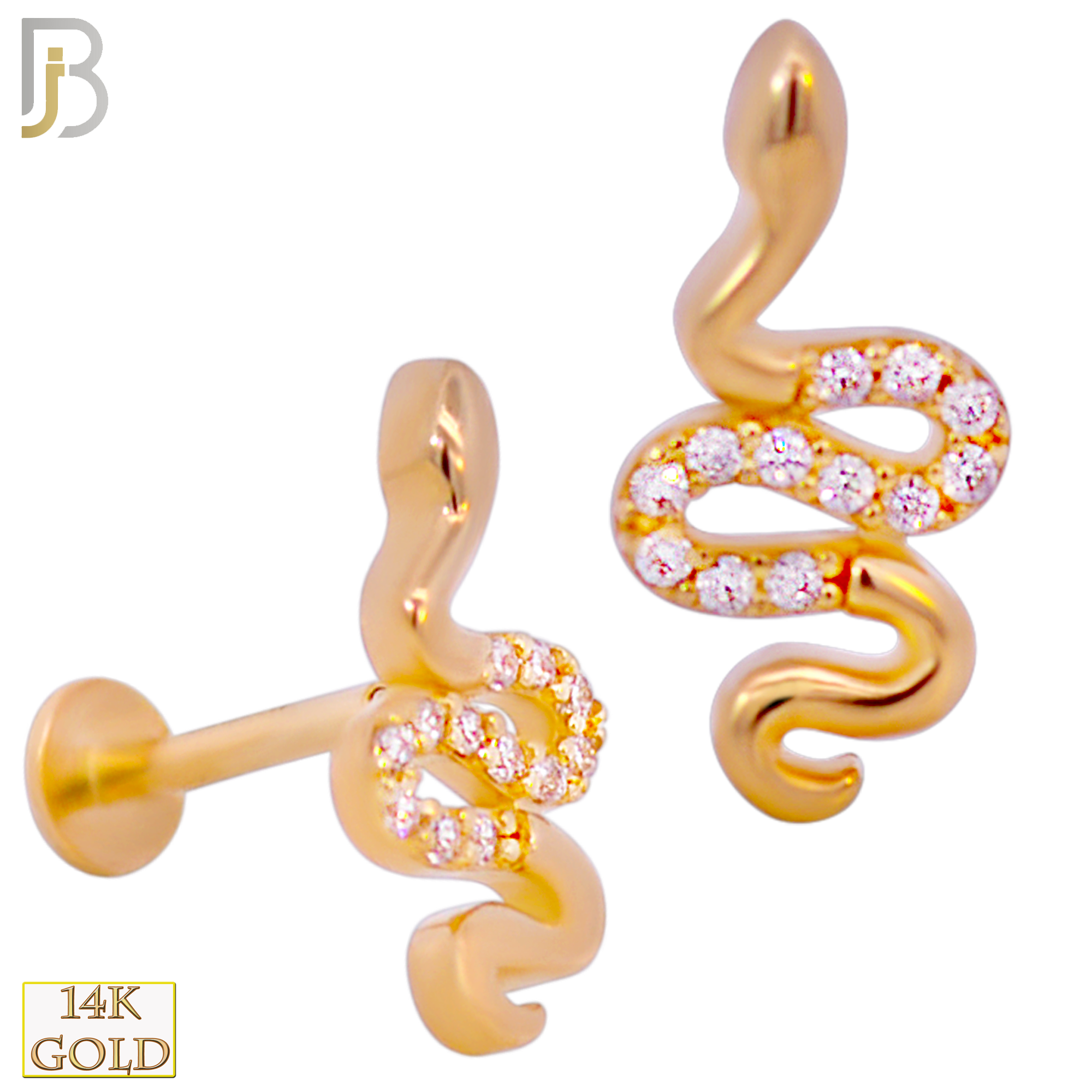 14-LB82 - 14k Yellow Gold Snake with CZ Labret image 0