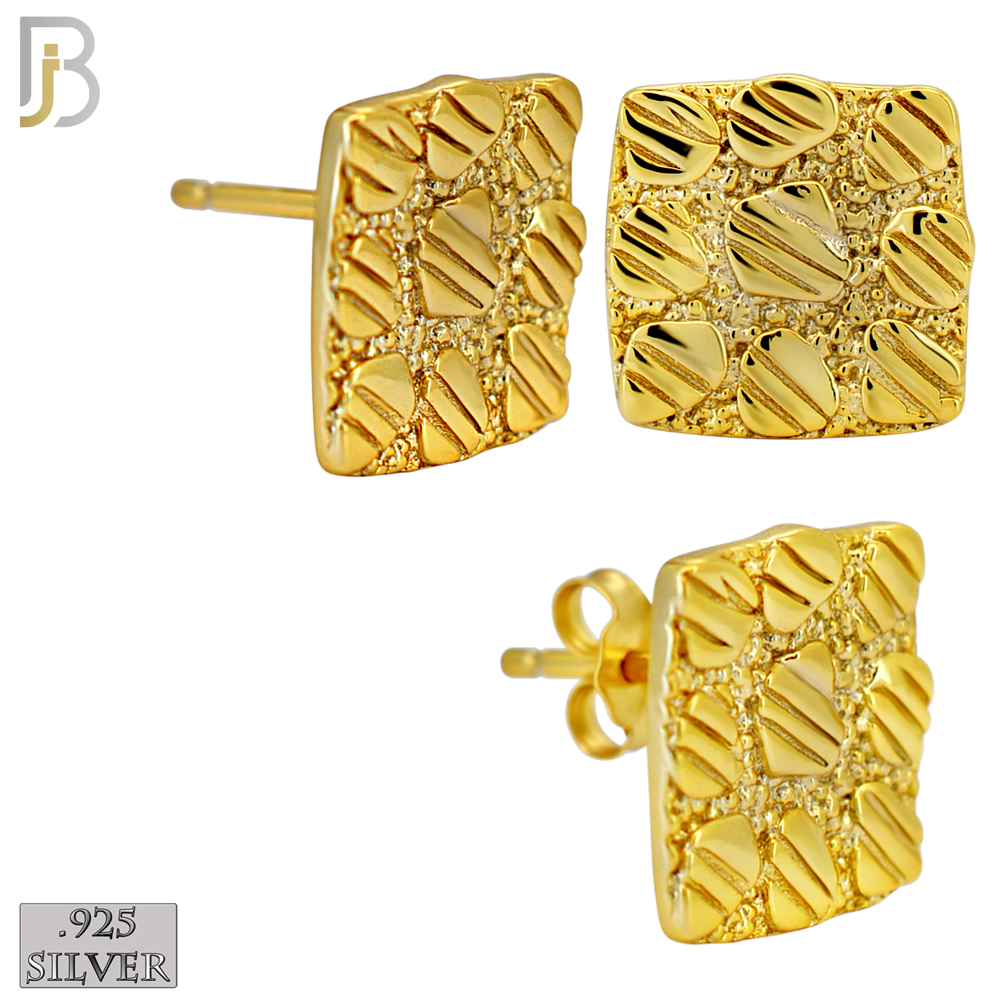 925-ES516 - 925 Sterling Silver Flat (Thin) Square Nugget Push Back Earrings - 12mm image