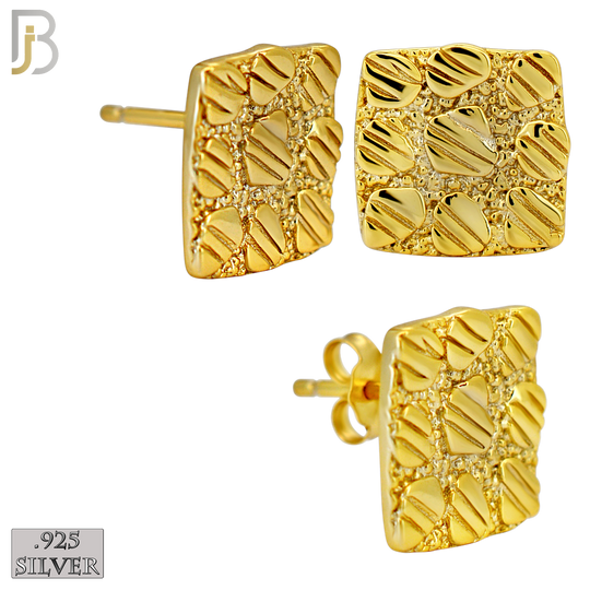 925-ES516 - 925 Sterling Silver Flat (Thin) Square Nugget Push Back Earrings - 12mm image