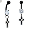 N015 - Belly Ring Jewelry 316L Stainless Steel Dangling Cross with Bezel Zircon Design with 5mm Screw Ball image 2