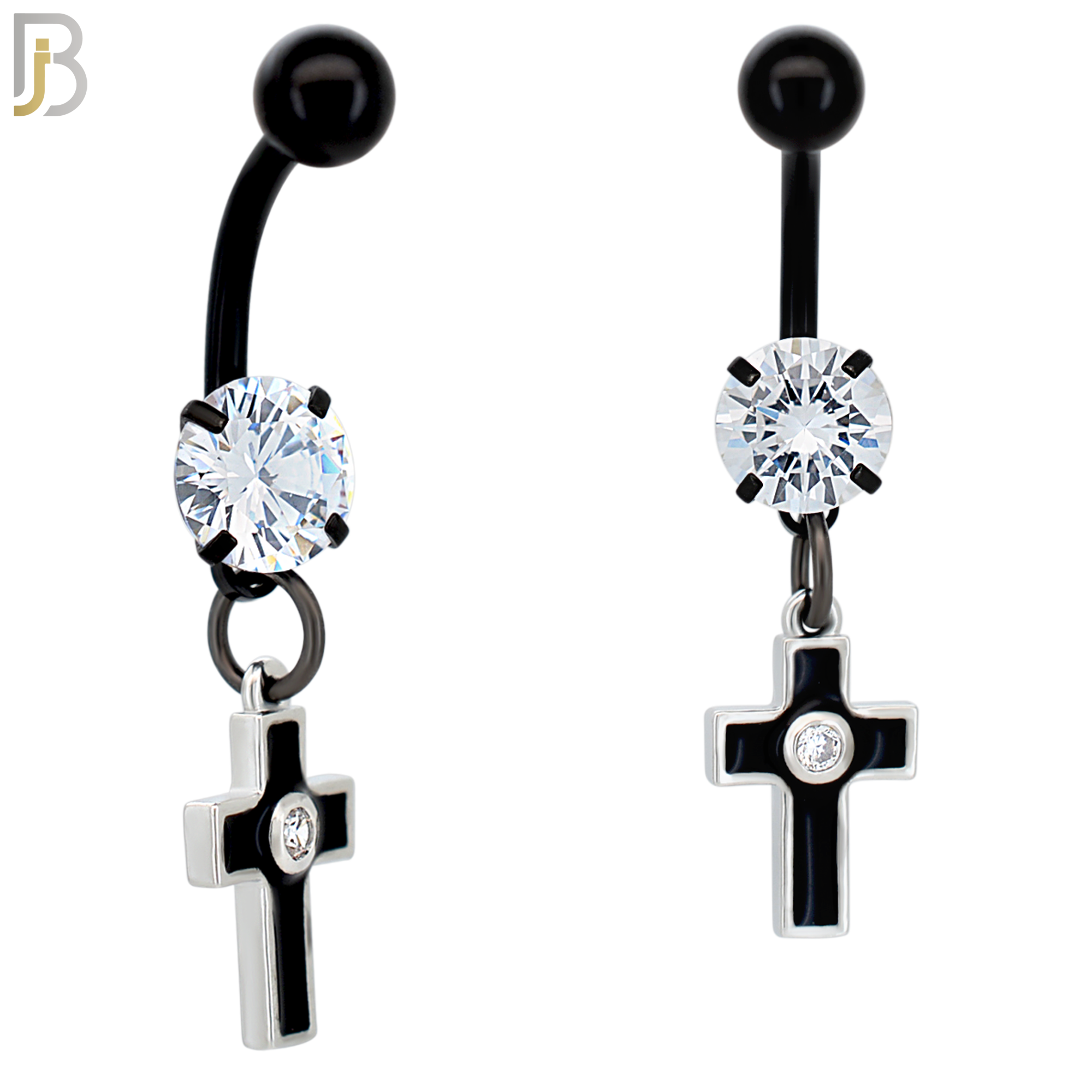 N015 - Belly Ring Jewelry 316L Stainless Steel Dangling Cross with Bezel Zircon Design with 5mm Screw Ball image 2