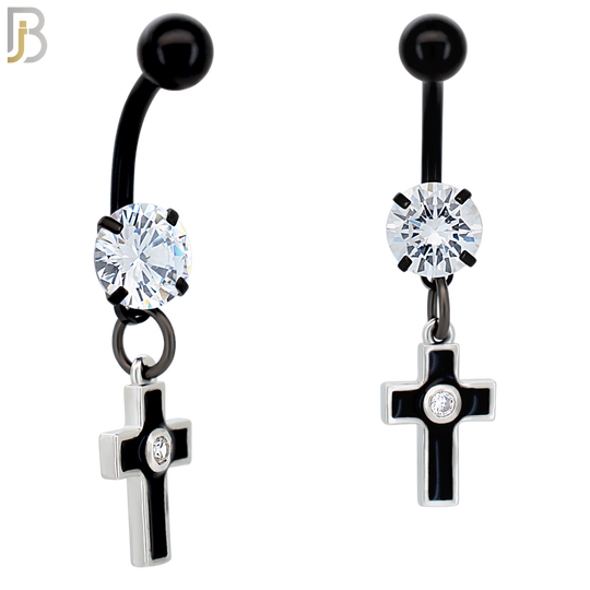 N015 - Belly Ring Jewelry 316L Stainless Steel Dangling Cross with Bezel Zircon Design with 5mm Screw Ball image 2