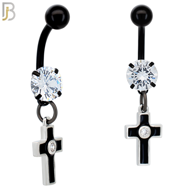 N015 - Belly Ring Jewelry 316L Stainless Steel Dangling Cross with Bezel Zircon Design with 5mm Screw Ball image 2