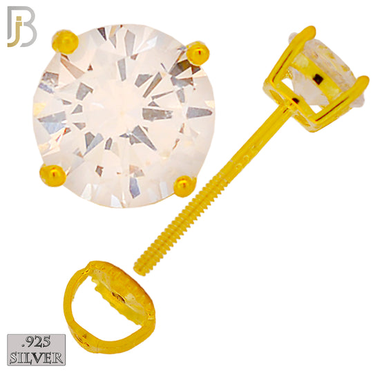 925-ES79-GC - .925 Sterling Silver Push Butterfly Screw Back Stud Earrings Casting Prong Setting with Round Clear Zircon - 8mm image