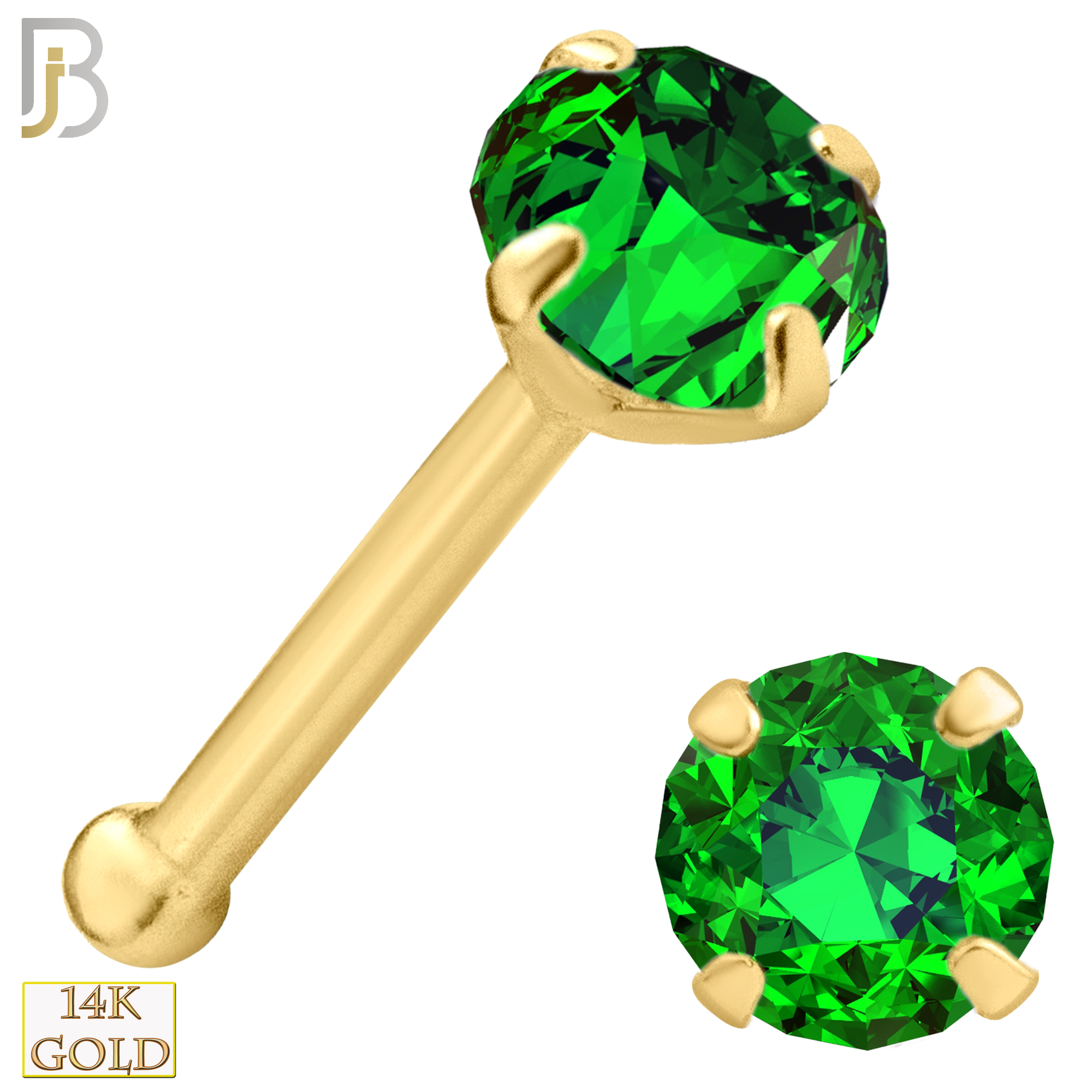 14-NR01YCE-20 - 20g-14k Yellow Gold 20g Nose Bone with Colombian Emerald in Prong Setting image 3