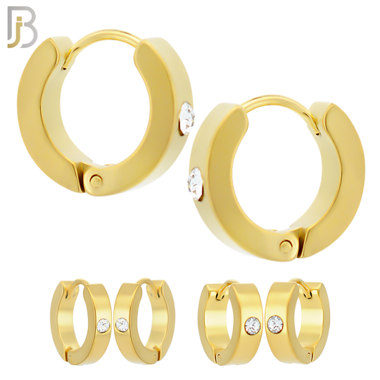 ES116G - 316L Gold Plated Stainless Steel Plain Huggies with Single Zircon Clip On image 0