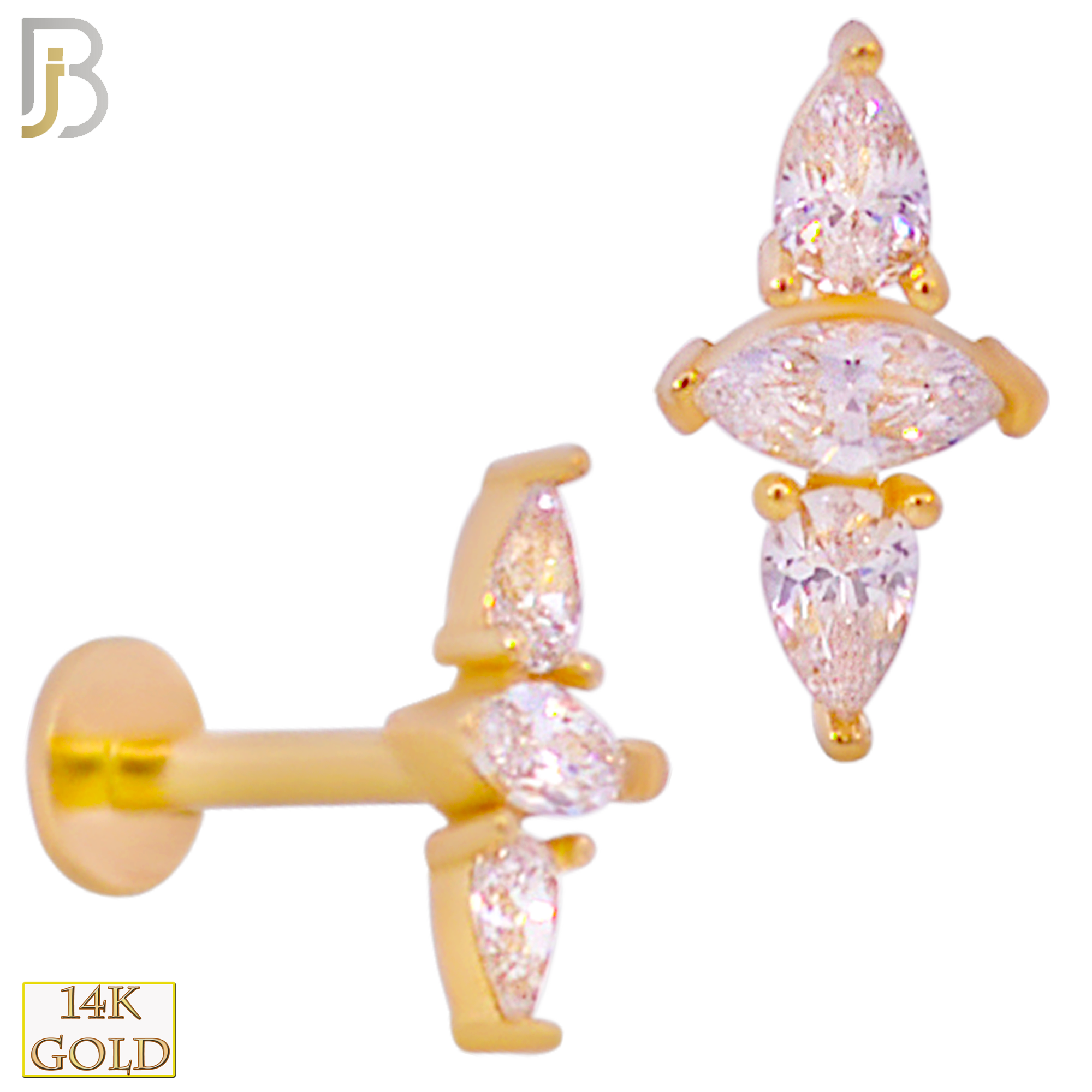 14-LB55 - 14k Yellow Gold Pear and Marquise CZ Labret - Yellow Gold image