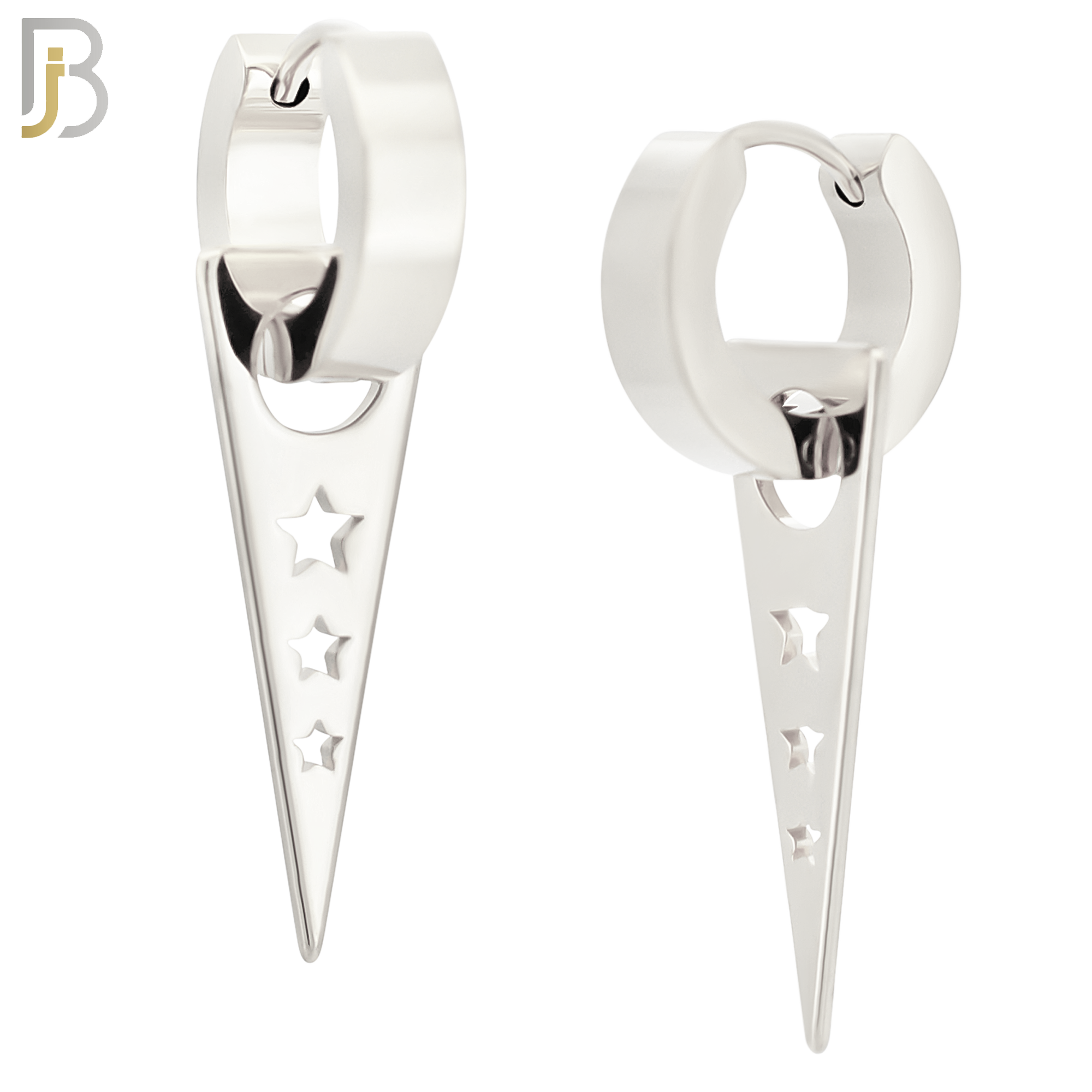 ES301 - 316L Stainless Steel Dangling Triangle with Hollow Stars Design Huggies image 2