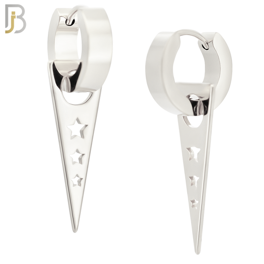 ES301 - 316L Stainless Steel Dangling Triangle with Hollow Stars Design Huggies image 2
