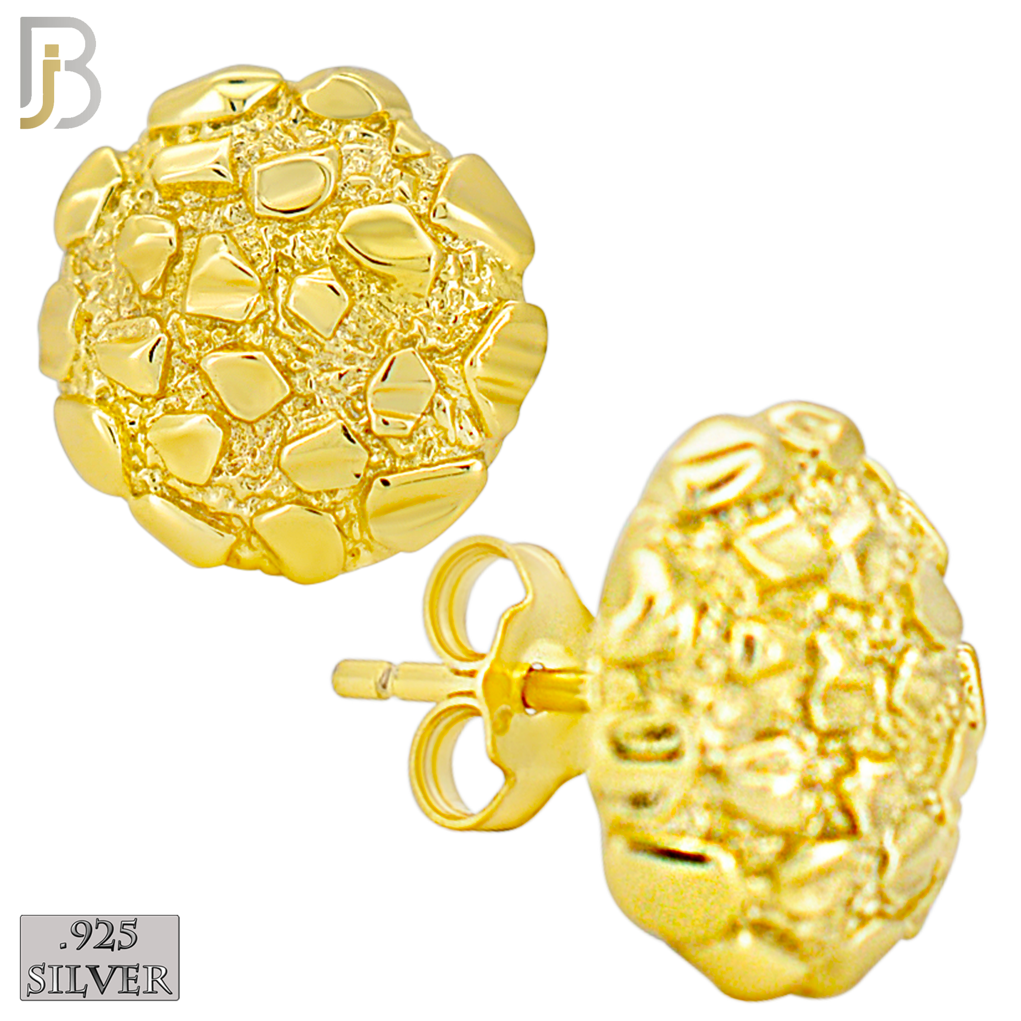 925-ES513 - 925 Sterling Silver in Gold Plating Round Nuggets Push Back Earrings image 2