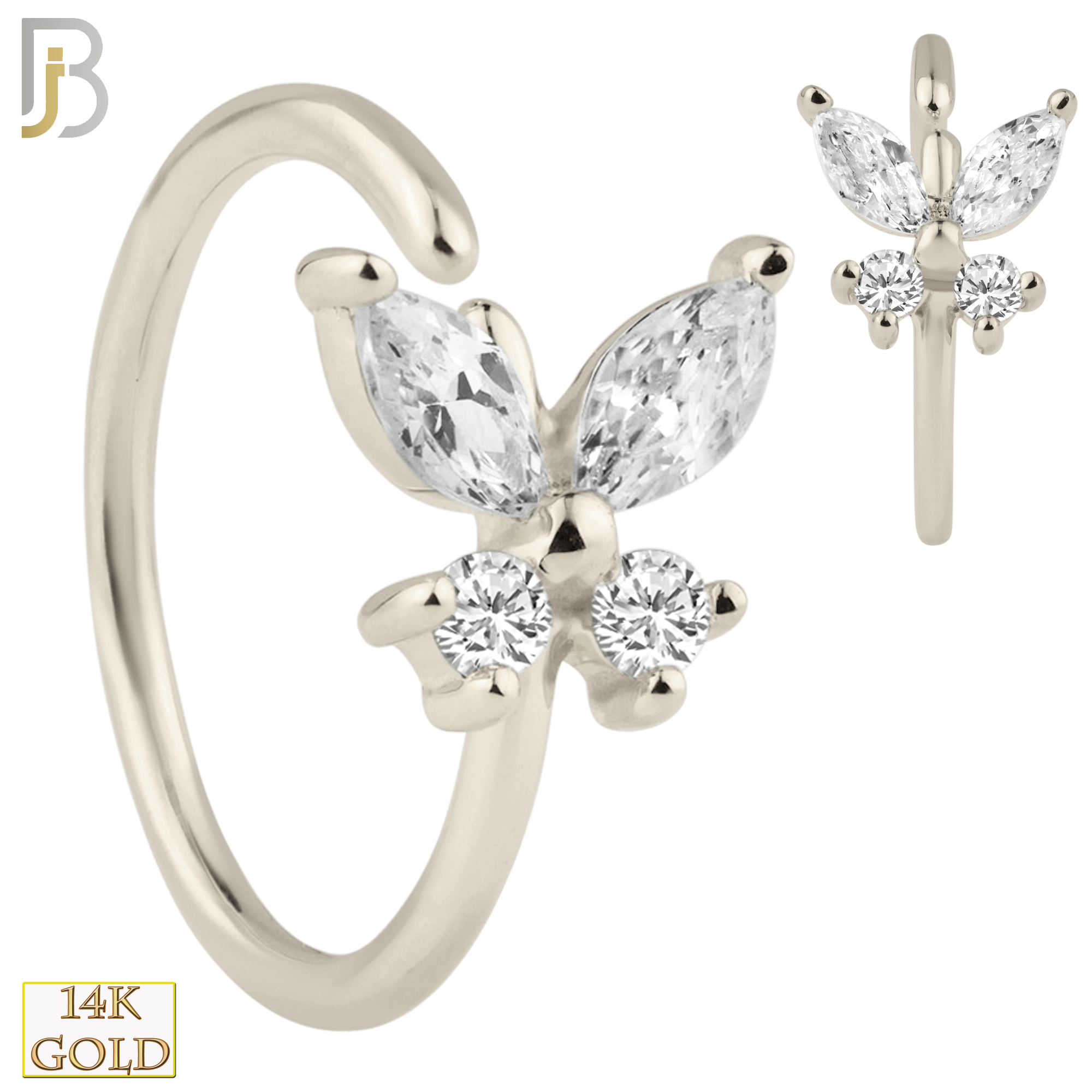14-CT65C - 14K Solid Gold Butterfly with Zircon Nose Hoops image 1
