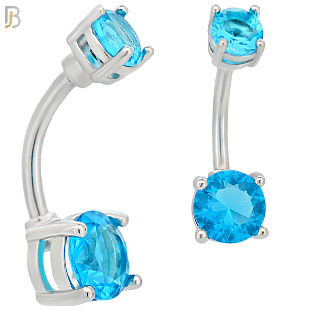 NB04S- 316L Stainless Steel Round Prong Setting Zircon  Banana Belly Navel Ring  (PACK OF 6) image 10