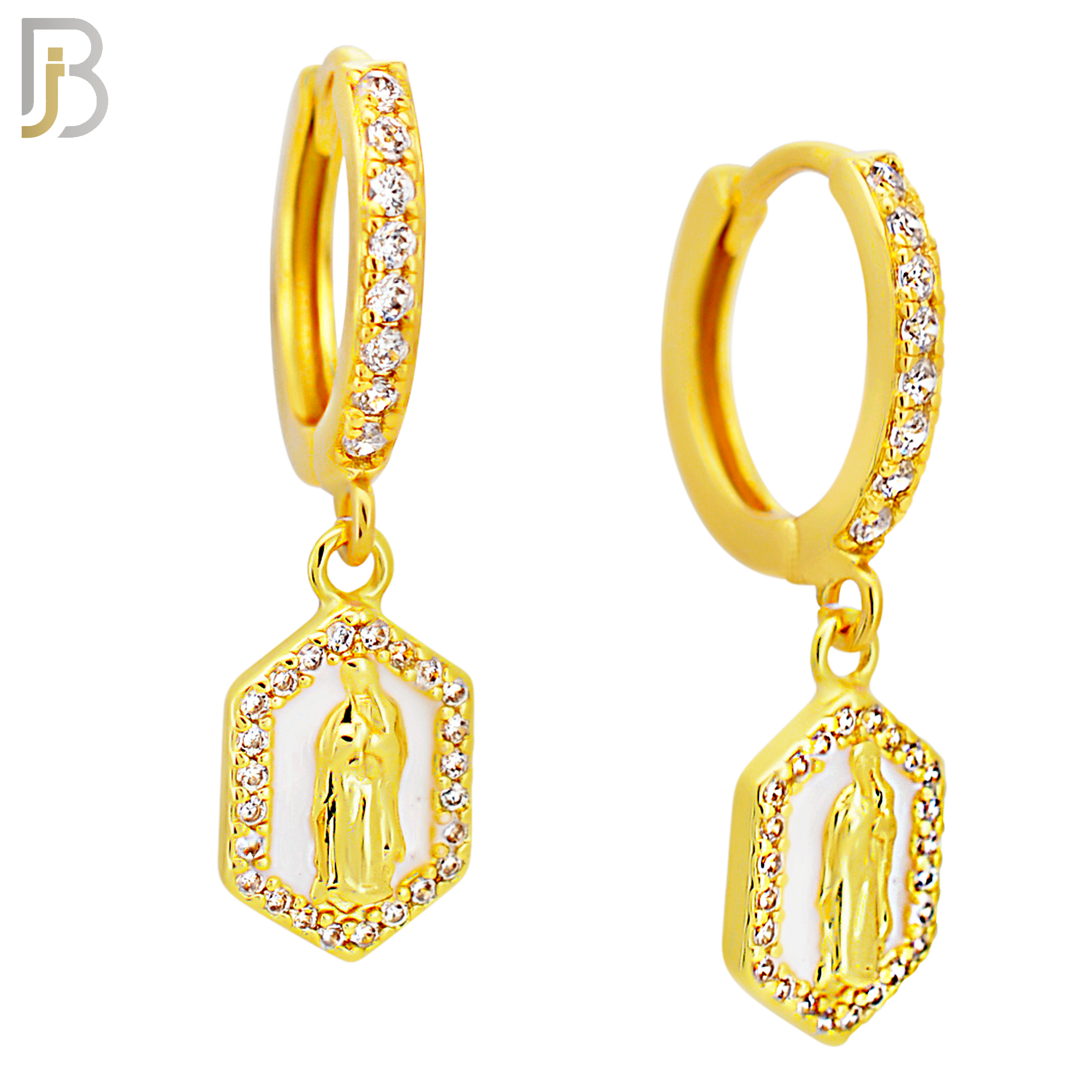 ES500 - 316L Stainless Steel Dangling Hexagon Virgin Mary Huggies Earrings image 2