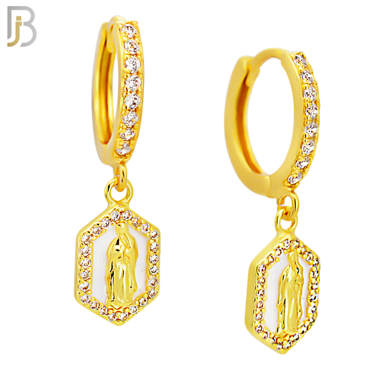 ES500 - 316L Stainless Steel Dangling Hexagon Virgin Mary Huggies Earrings image 2