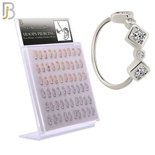 925-PK-CT104M - 925 Sterling Silver Alternating Square & Round CZ in Bezel Set Nose Hoop - Pack of 60 pcs image 0