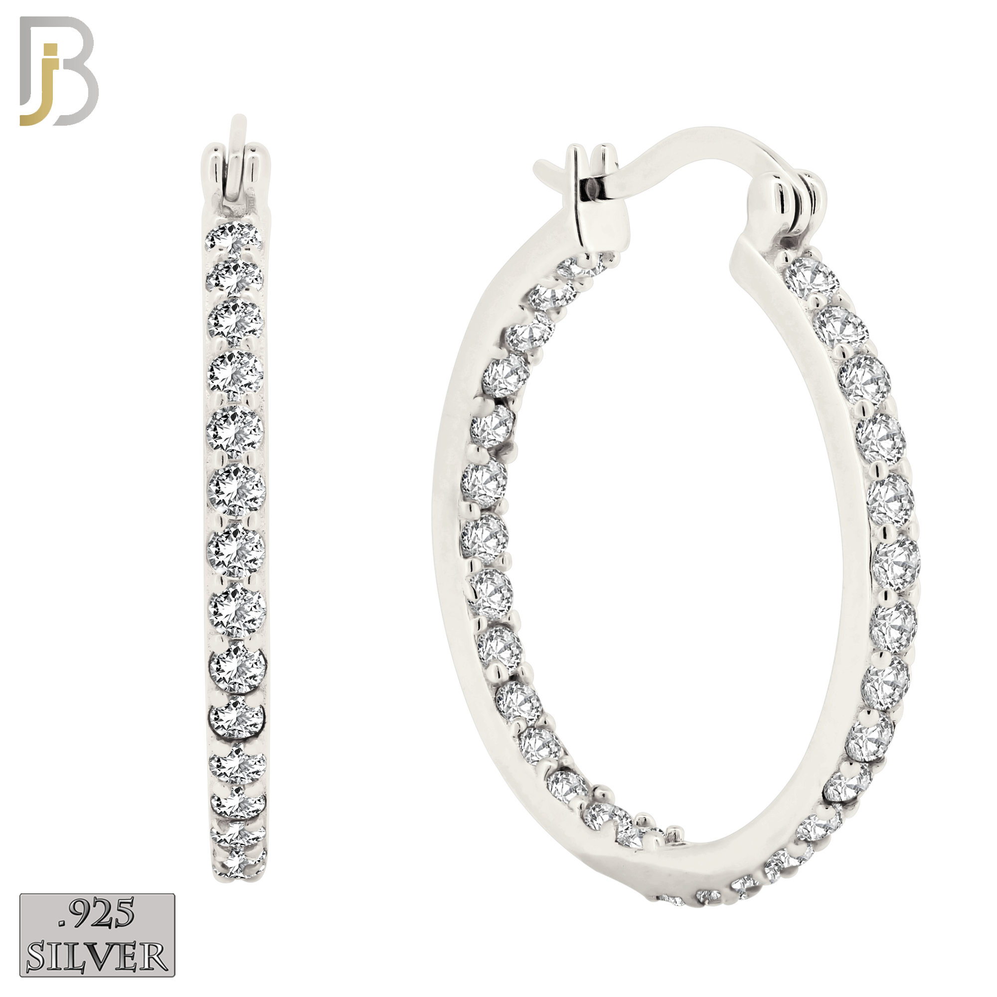 925-ES252 - .925 Sterling Silver Hinged Hoop Earrings with Zircon image 6