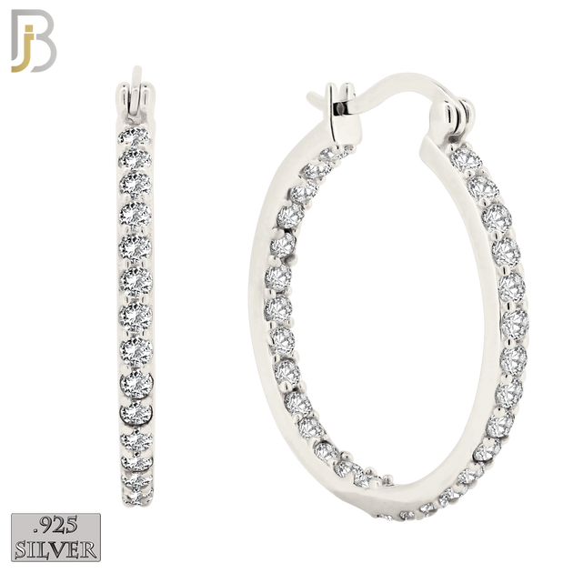 925-ES252 - .925 Sterling Silver Hinged Hoop Earrings with Zircon image 6