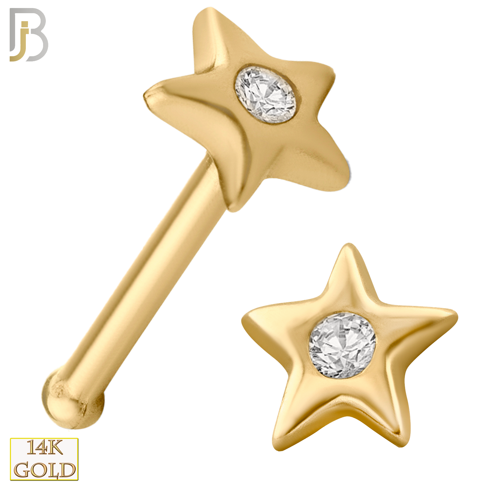 14-NR13 - 14k Solid Gold Star with CZ Nose Bone image 0