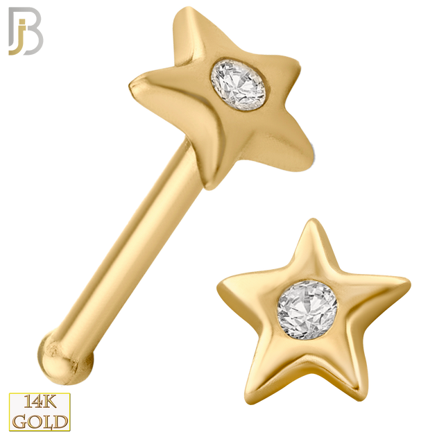14-NR13 - 14k Solid Gold Star with CZ Nose Bone image 0
