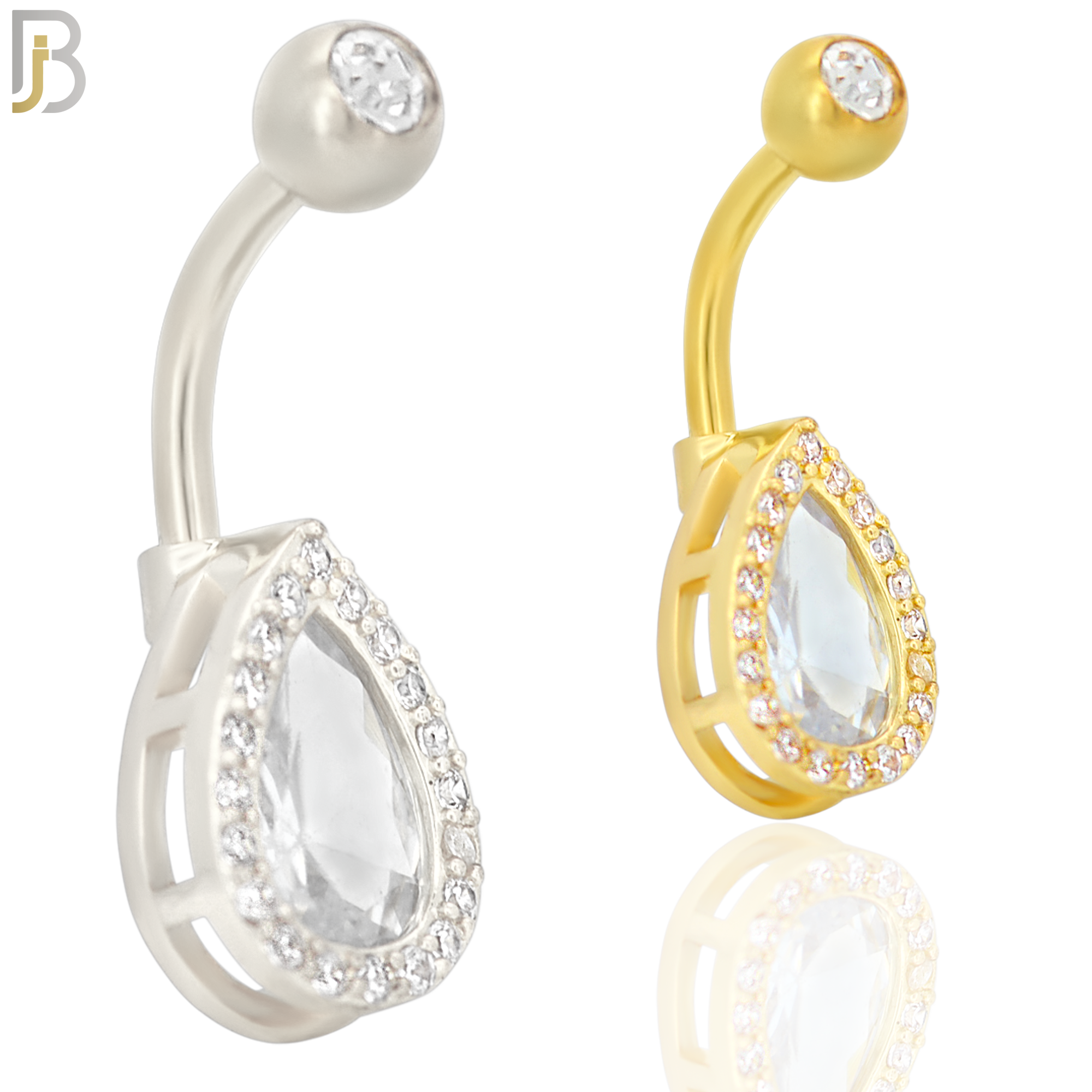 NB33 - 316L Stainless Steel Teardrop Zircon Banana Belly Navel Ring image 0