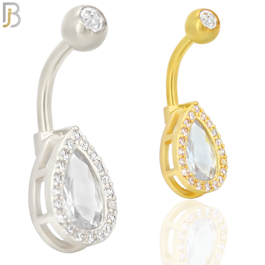 NB33 - 316L Stainless Steel Teardrop Zircon Banana Belly Navel Ring image 0