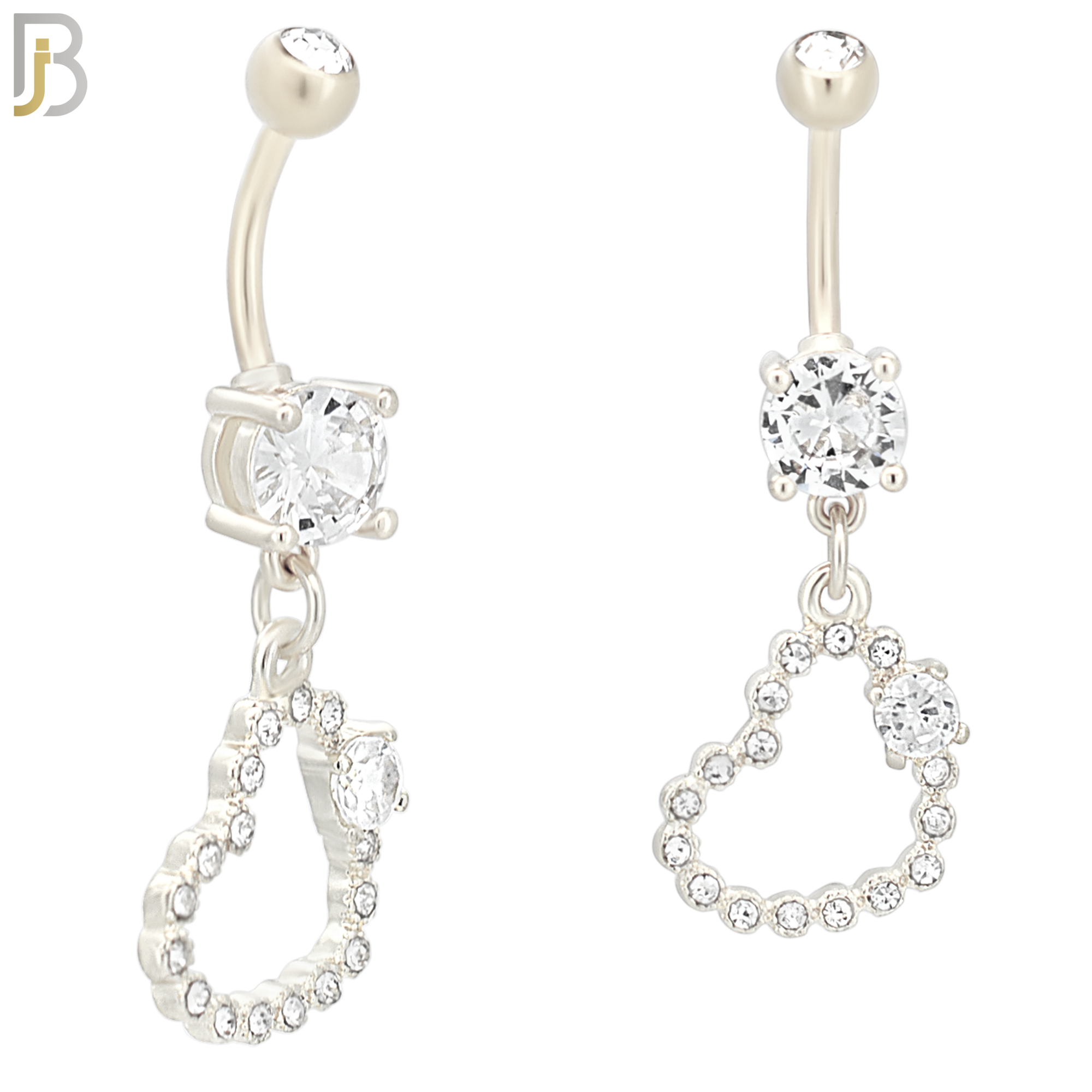 N038 - 316L Stainless Steel Dangling Hollow Heart Bezel with Single Prong  Zircon Design Belly Ring with 4mm Screw Ball image 1