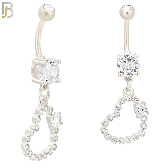 N038 - 316L Stainless Steel Dangling Hollow Heart Bezel with Single Prong  Zircon Design Belly Ring with 4mm Screw Ball image 1