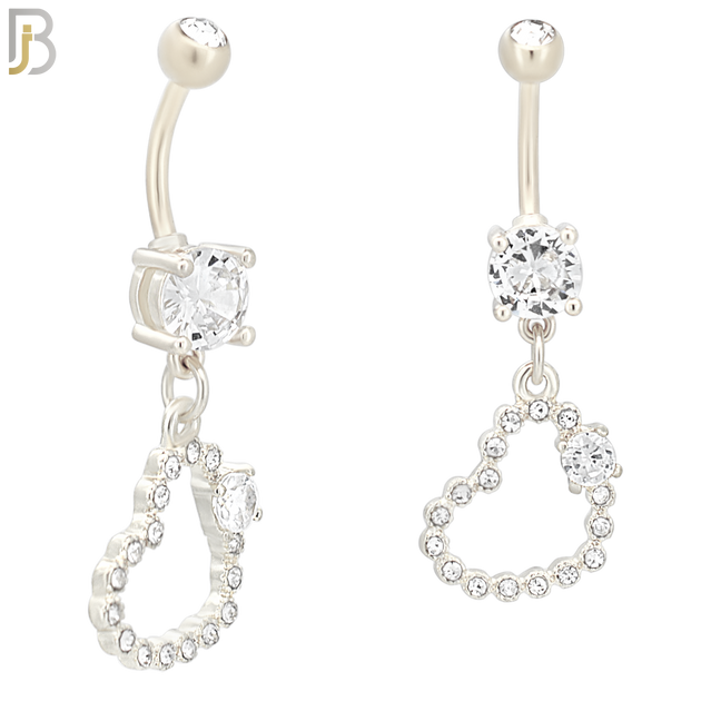 N038 - 316L Stainless Steel Dangling Hollow Heart Bezel with Single Prong  Zircon Design Belly Ring with 4mm Screw Ball image 1