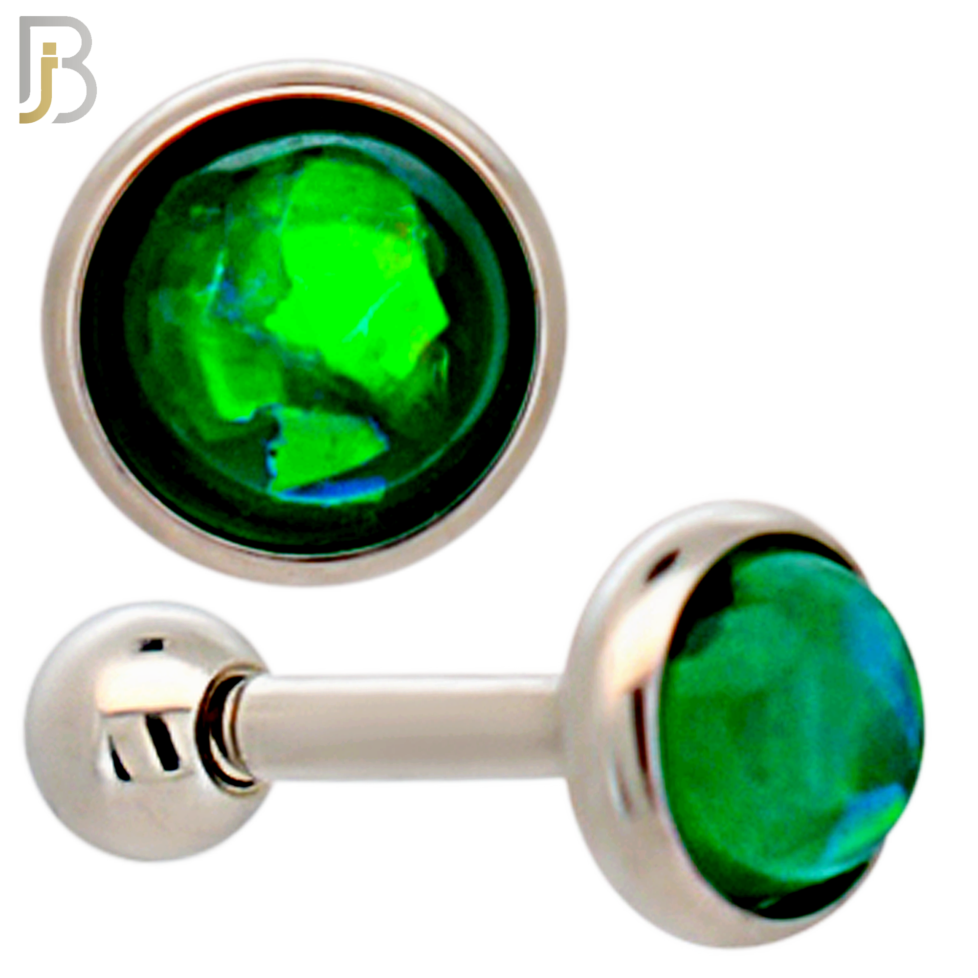 TB120SG - 316L Stainless Steel Opal Green Bezel Tragus/Cartilage Barbell (Pack of 6) image 3