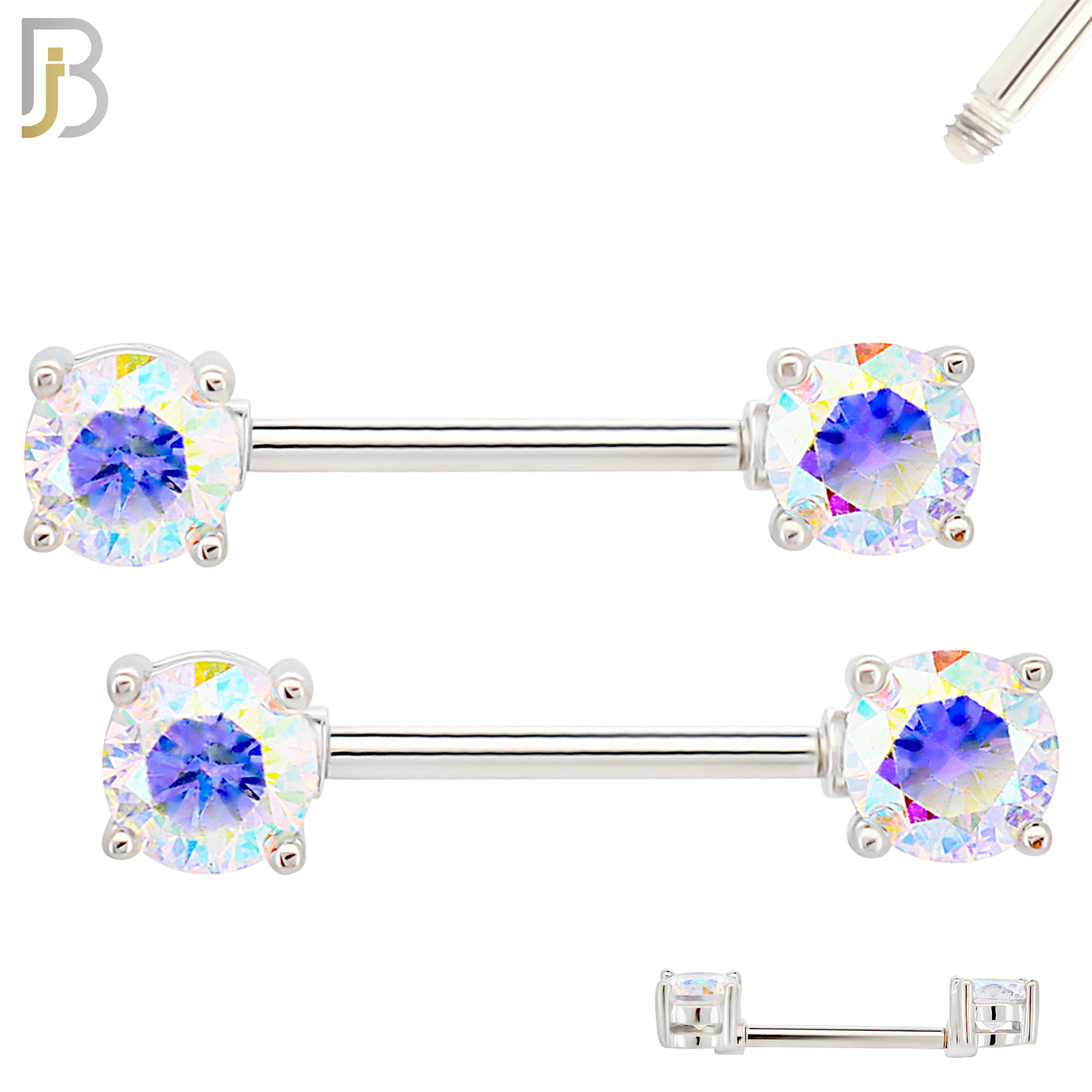 NP02S - 316L Surgical Steel Screw Prong Round Zircon Nipple Ring Piercing image 2