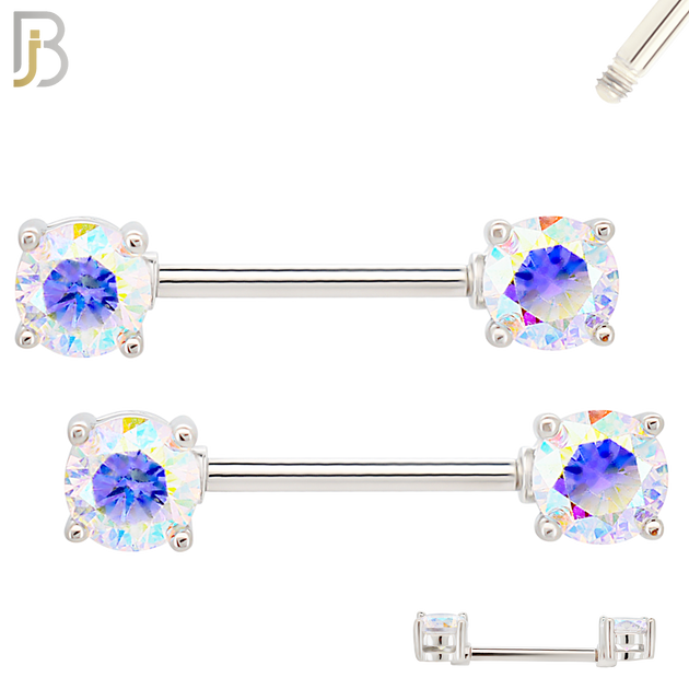 NP02S - 316L Surgical Steel Screw Prong Round Zircon Nipple Ring Piercing image 2