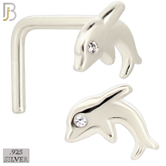 925-NR17LGSC - 925 Sterling Silver Dolphin with CZ L Shape Nose Ring (Pack of 6) image 1