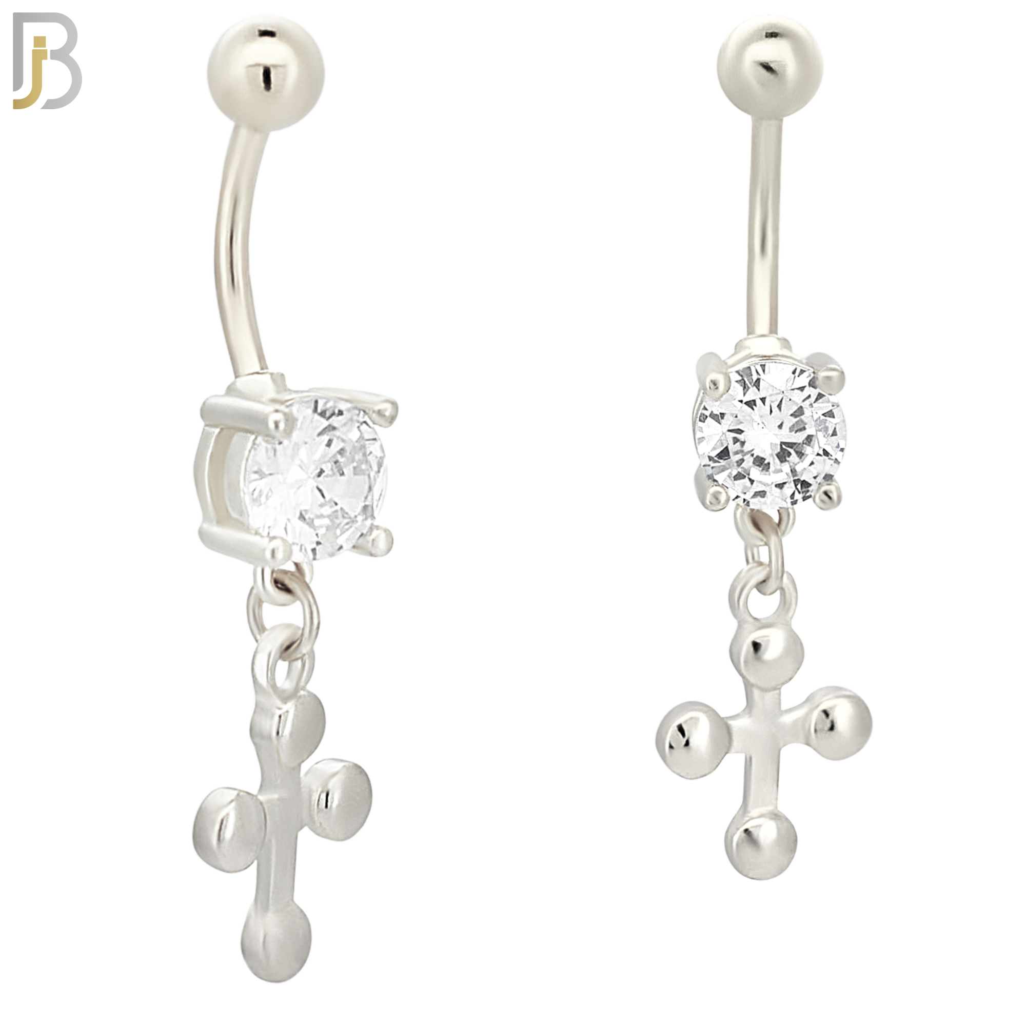 N0111  - 316L Stainless Steel Dangling Plain Buttony Cross Belly Ring image 1