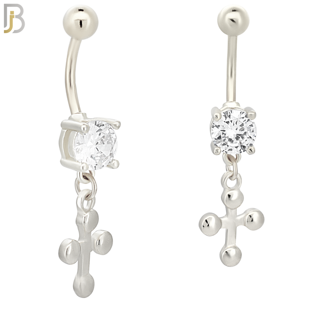 N0111  - 316L Stainless Steel Dangling Plain Buttony Cross Belly Ring image 1
