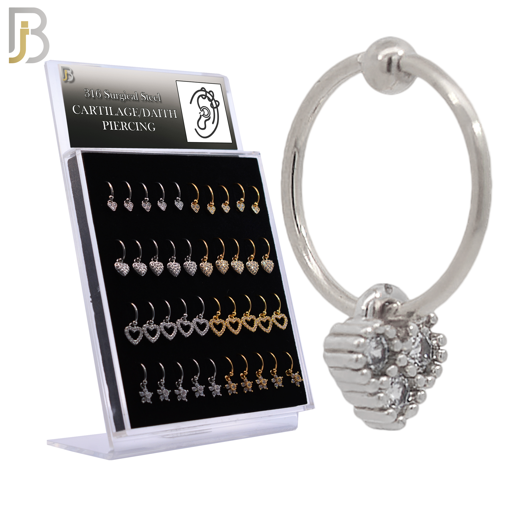 PK-HX04M - 316L Surgical Steel Different Dangling  Designs Helix Hoop Piercing with CZ image 0