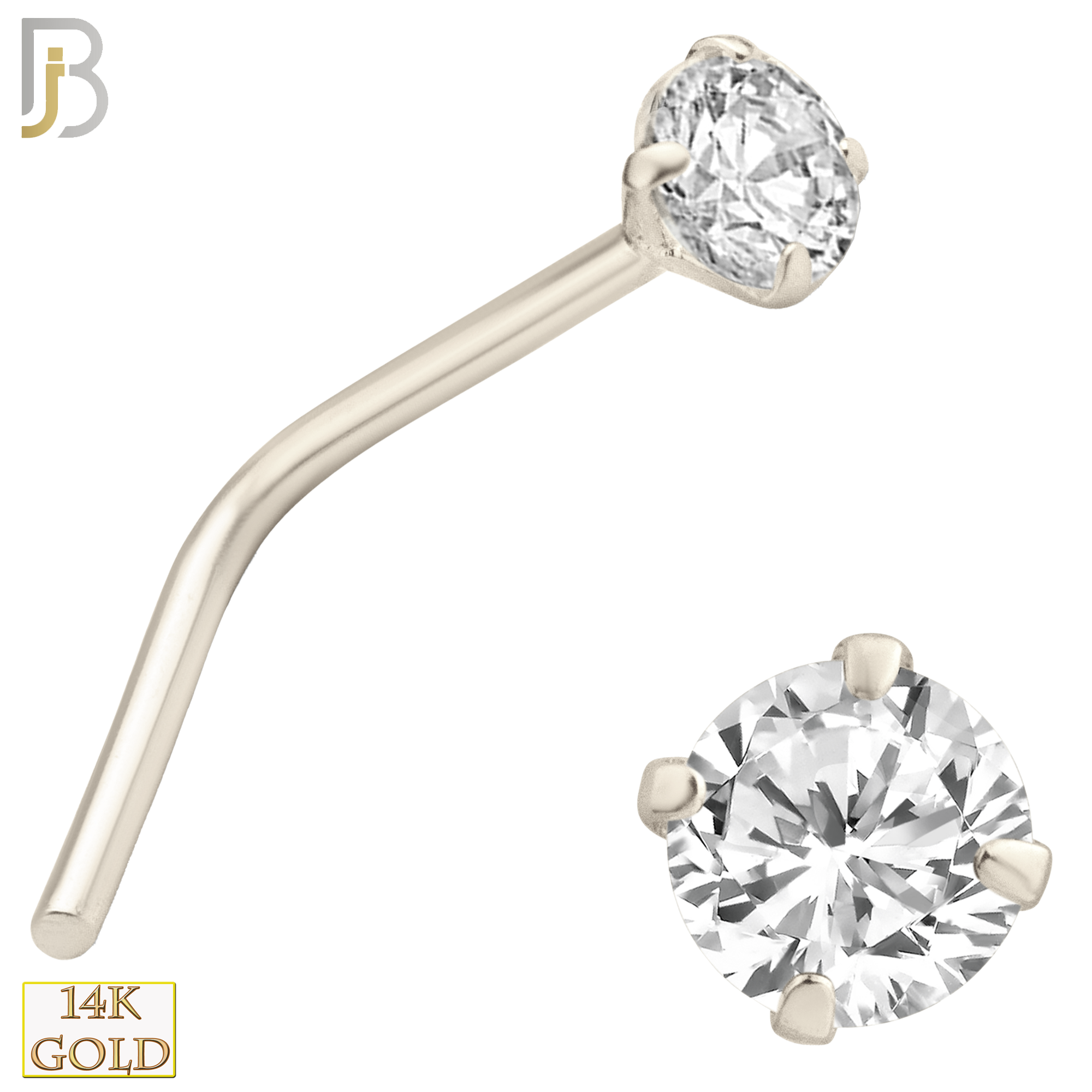 14-NR10CW-22 14k Solid White Gold 22g Prong Setting  Round Cubic Zircona L-Shape - 2.5mm image