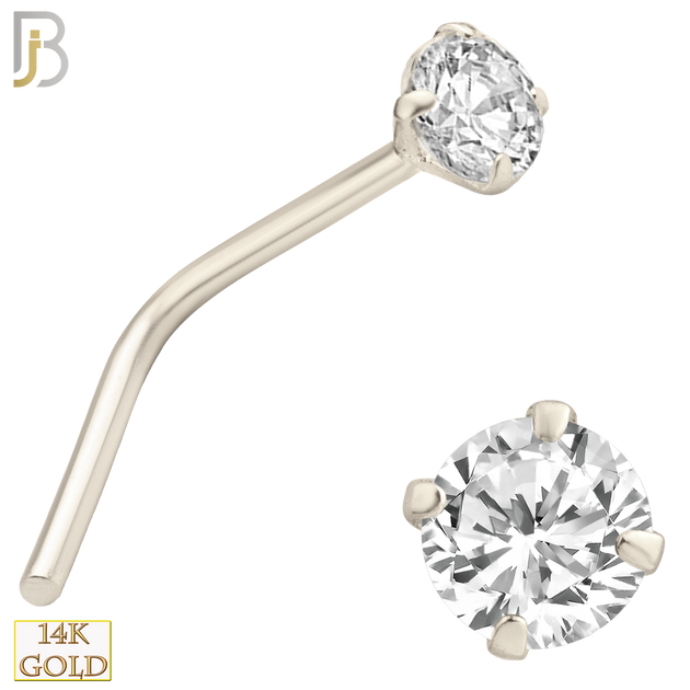 14-NR10CW-22 14k Solid White Gold 22g Prong Setting  Round Cubic Zircona L-Shape - 2.5mm image