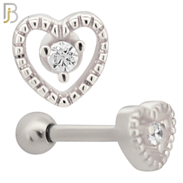 TB43 - 316L Stainless Steel and Brass Hollow Heart with Zircon Center Design Tragus Barbell Cartilage Piercing Screw Ball (PACK OF 6) image 1