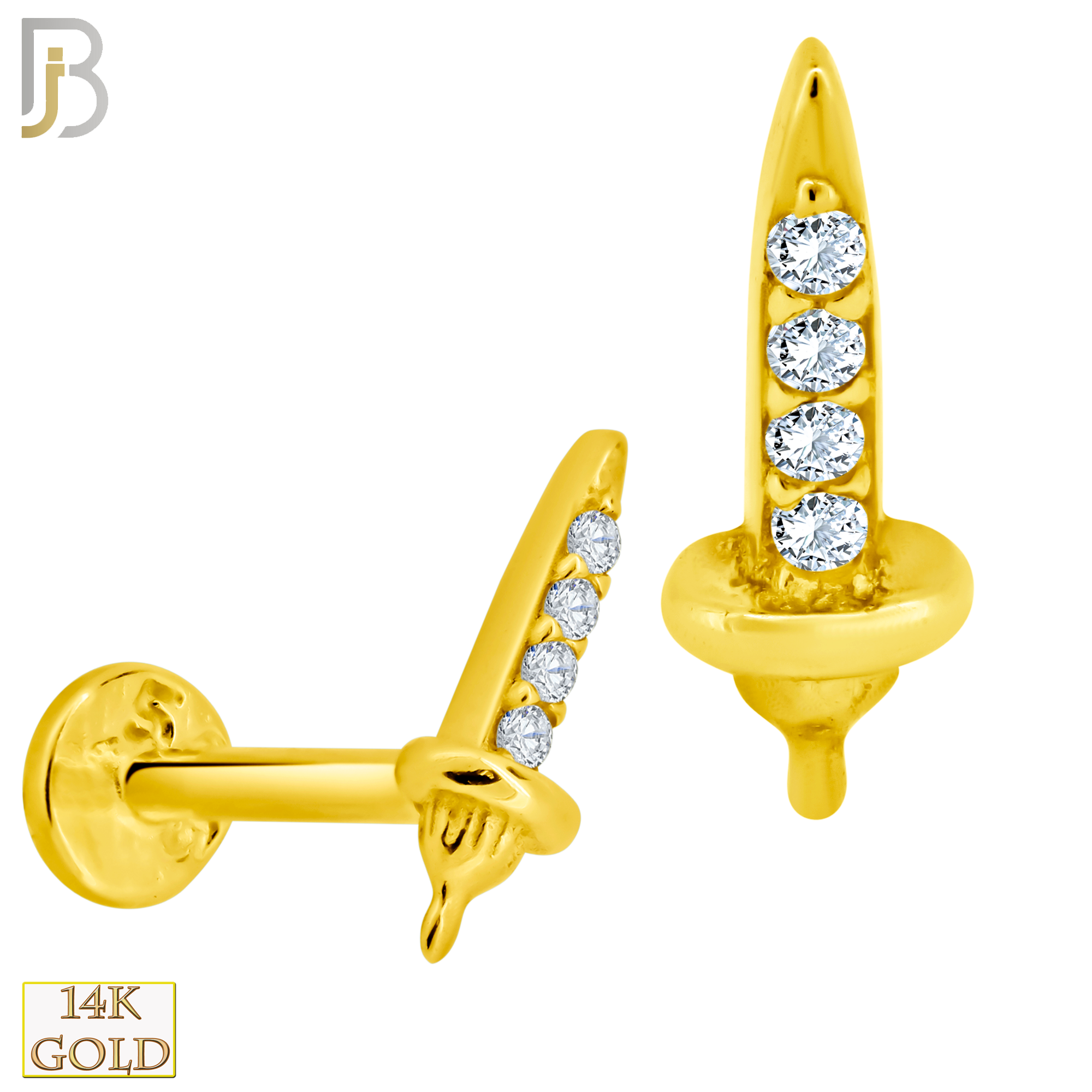 14-LB67 - 14k Yellow Gold Sword Labret with Multi Zircon image 0