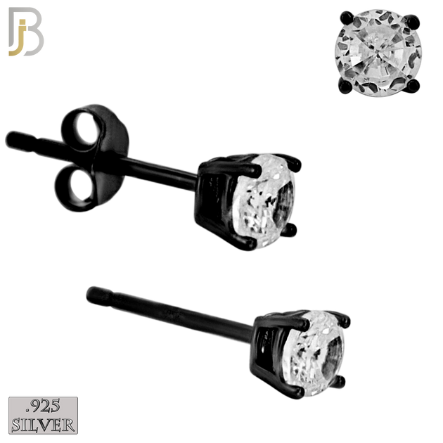 925-ES71-KC - .925 Sterling Silver Black Plated Earring Stud Casting Round Prong Setting Clear Zircon image 3