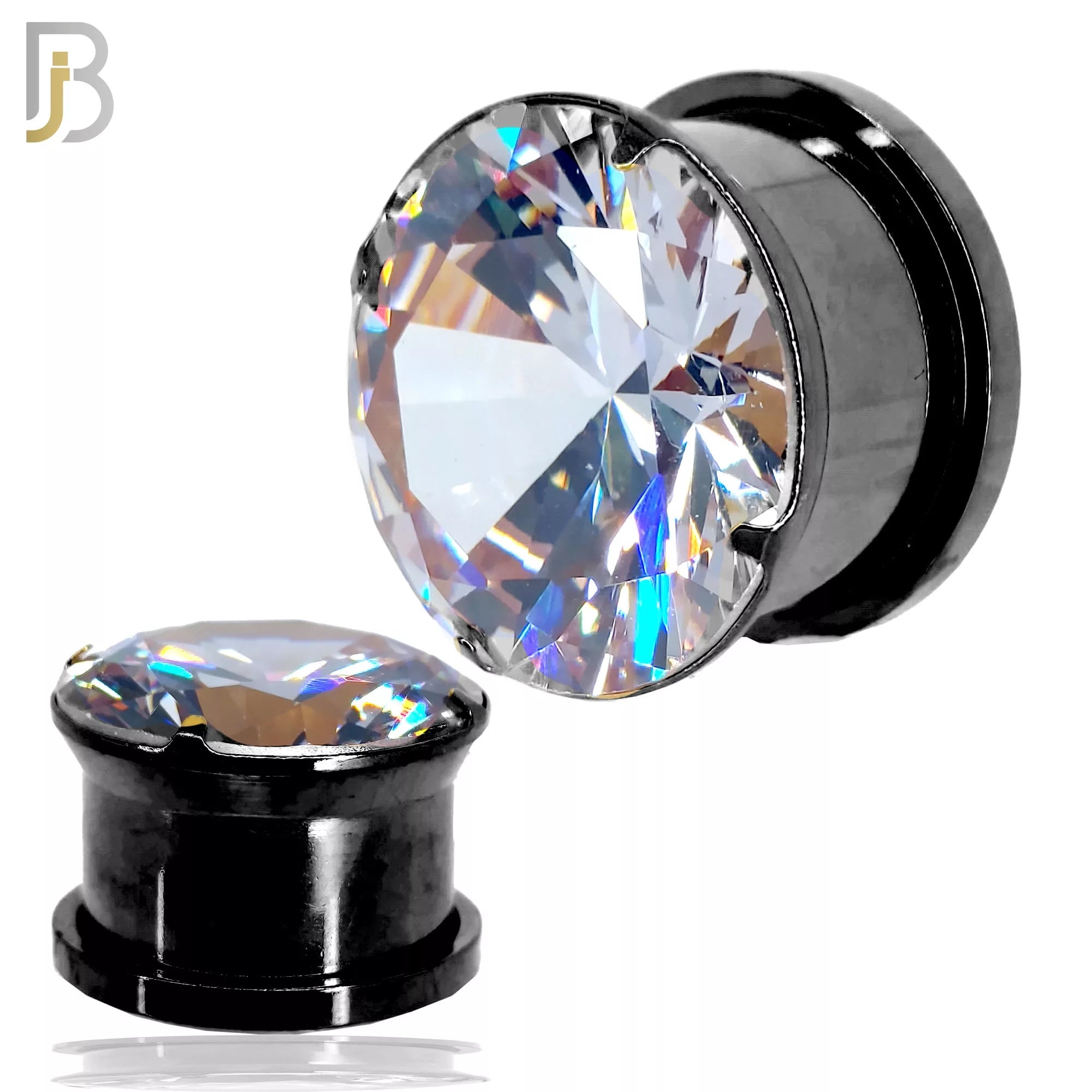 PL17KC - Black Plated Surgical Steel Clear Round Prong Setting Zircon Screw On Plugs image 0