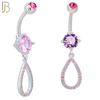 N034 - 316L Stainless Steel Dangling Hollow Teardrop with Zircon Design Belly Ring with 5mm Screw Ball image 3