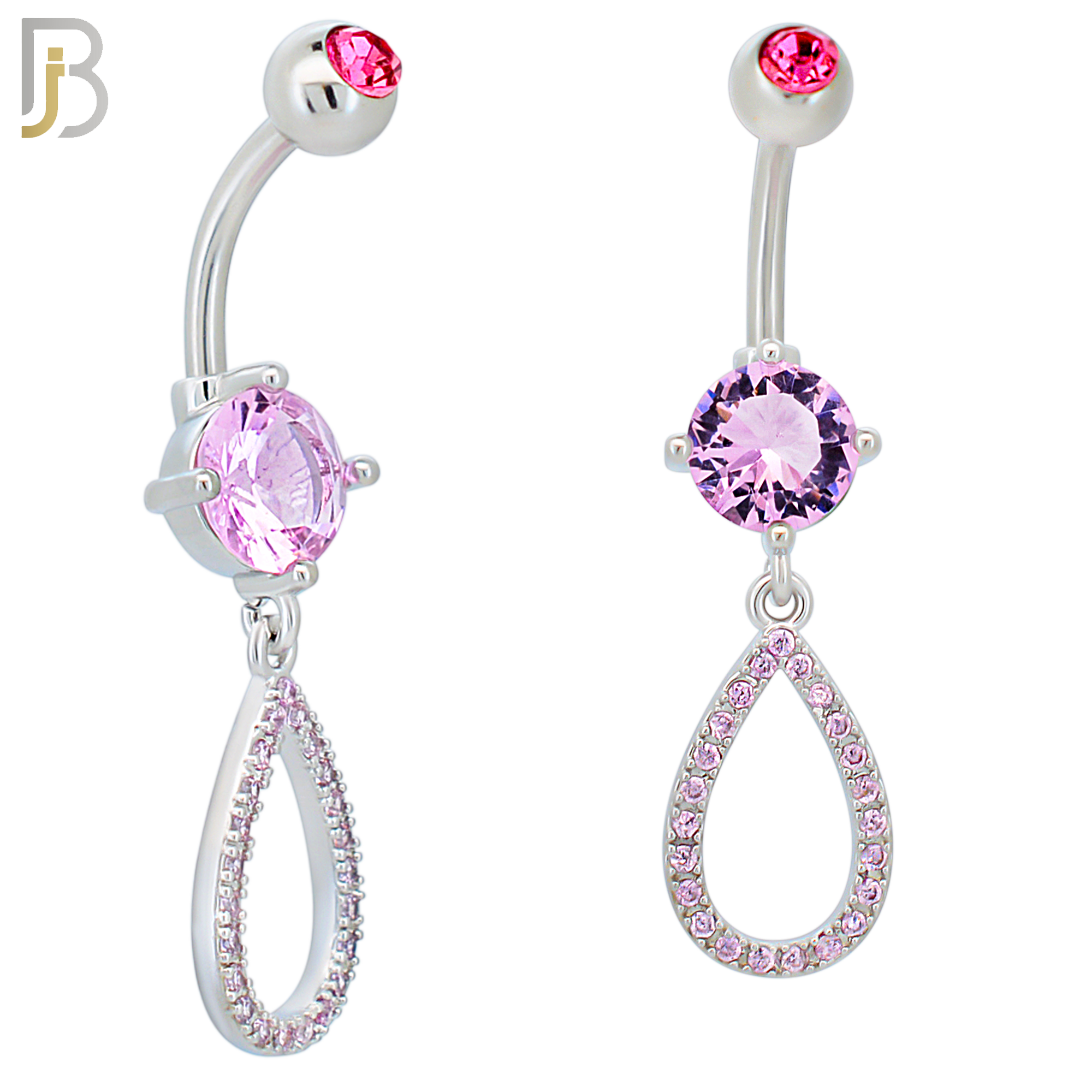 N034 - 316L Stainless Steel Dangling Hollow Teardrop with Zircon Design Belly Ring with 5mm Screw Ball image 3