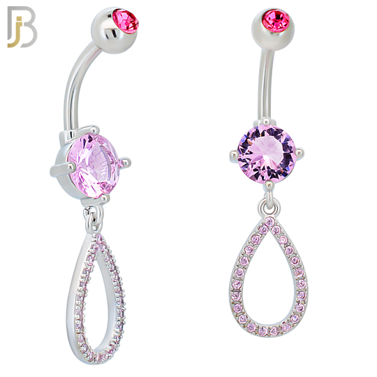 N034 - 316L Stainless Steel Dangling Hollow Teardrop with Zircon Design Belly Ring with 5mm Screw Ball image 3