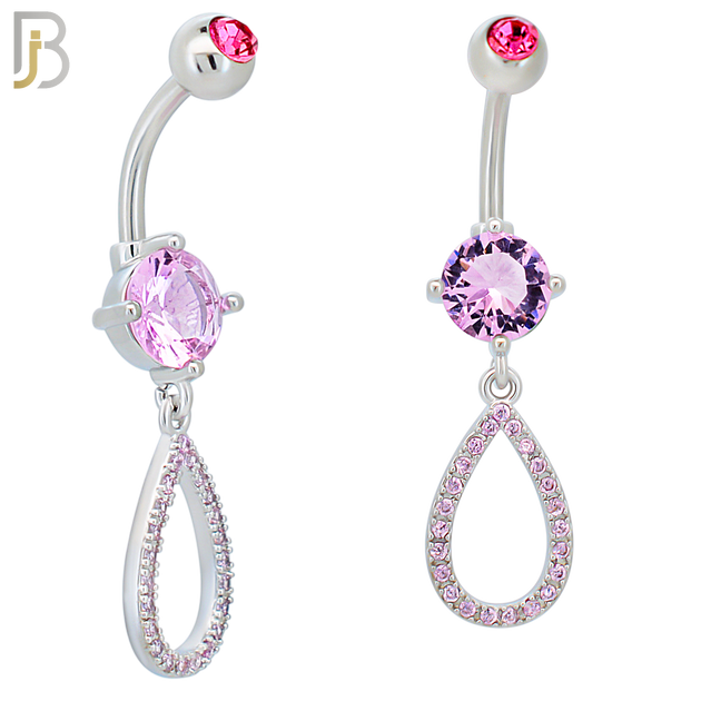 N034 - 316L Stainless Steel Dangling Hollow Teardrop with Zircon Design Belly Ring with 5mm Screw Ball image 3