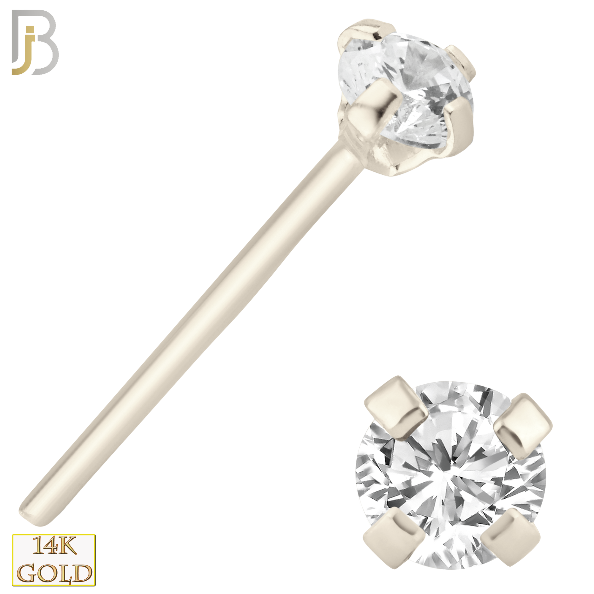 14-NR02CW-22 - 14k Solid White Gold 22g Prong Setting  Round Cubic Zircona Nose Stud Bend-it Yourself, Nose Straight  image 4