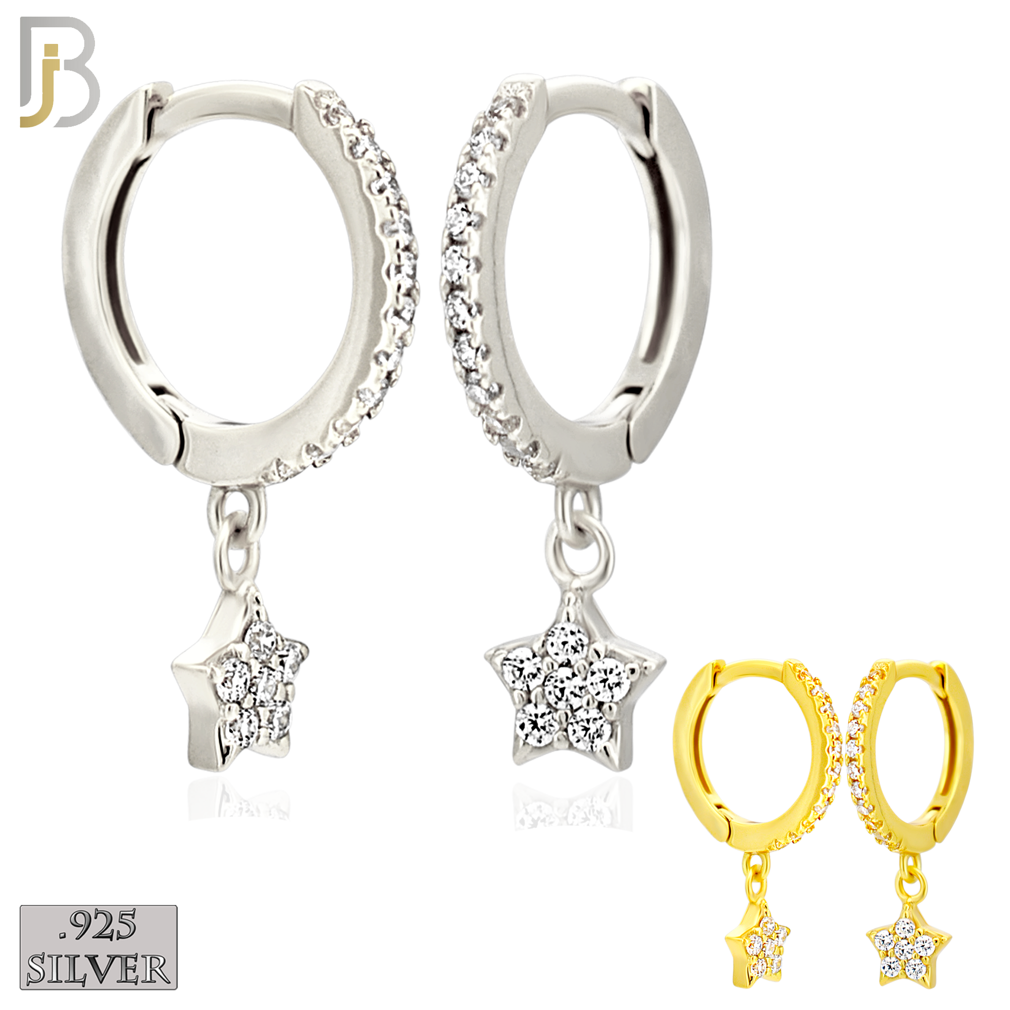 925-ES441 - 925 Sterling Silver Dangling Star Huggies Earring with Multi Zircon image 0
