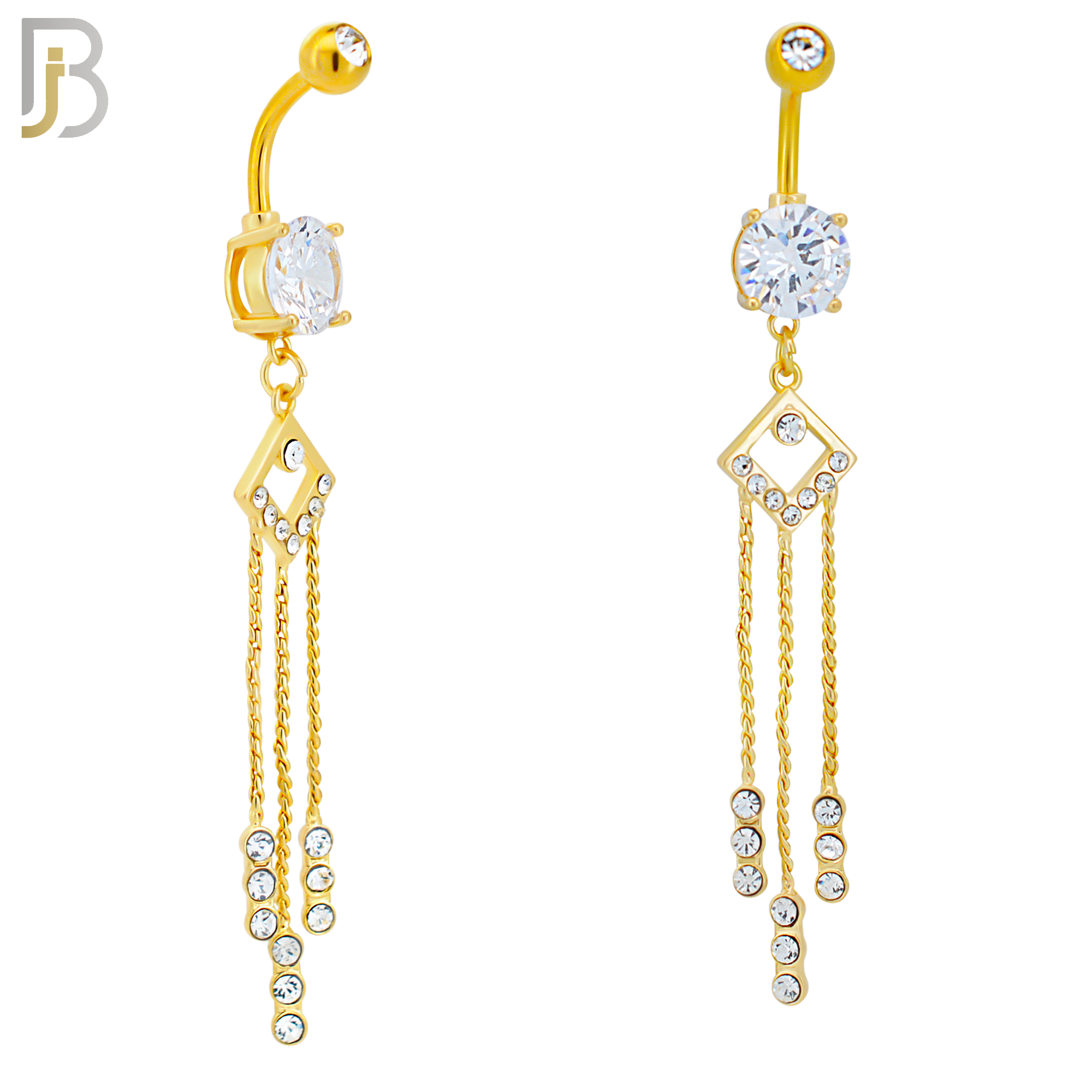 N0132 - 316L Stainless Steel Dangling Diamond Shape with Dangling Round Zircon Belly Ring and 5mm Screw Ball image 2